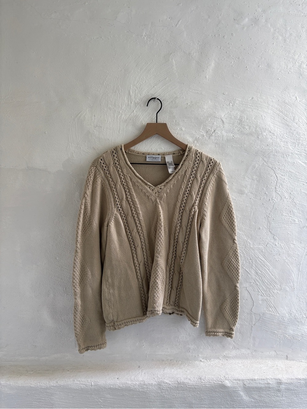Vintage inspired Villager cotton blend cable knit sweater